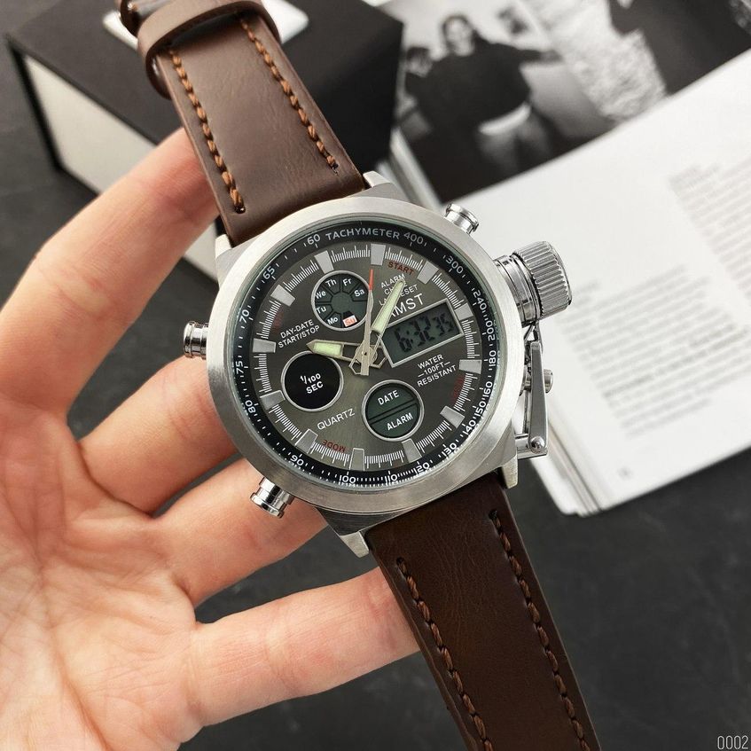 Годинник чоловічій AMST 3003 Silver-Black Brown Wristband AB-1094-0002