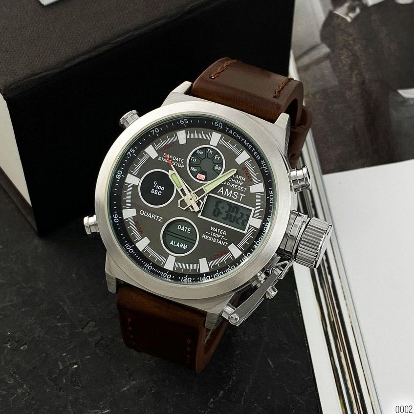Часы мужские AMST 3003 Silver-Black Brown Wristband AB-1094-0002