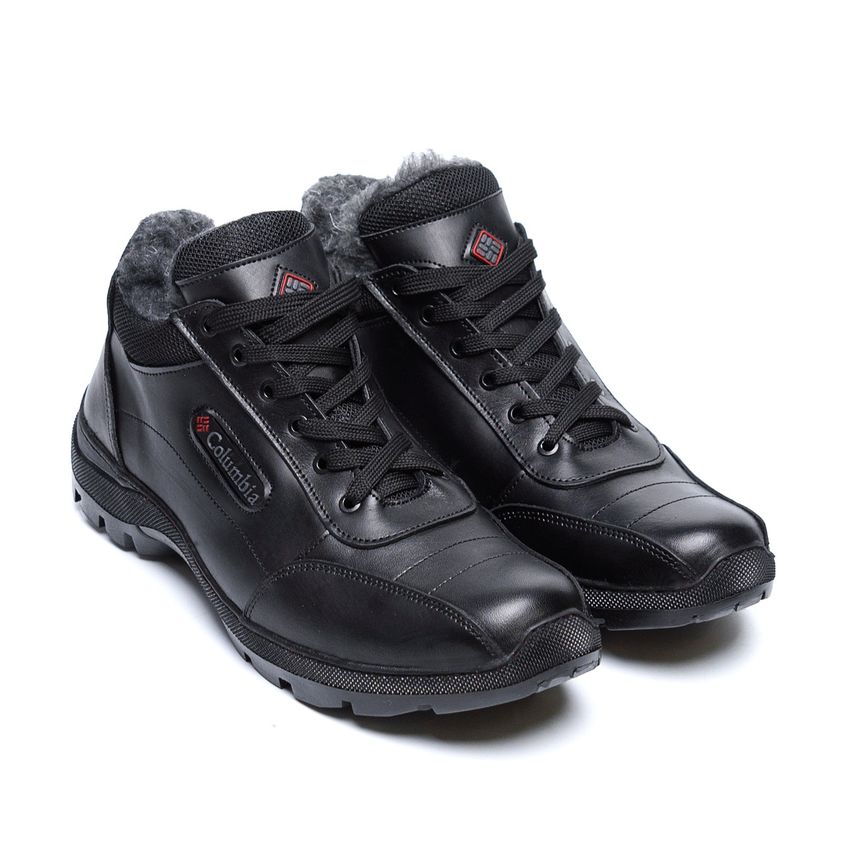 Мужские зимние кожаные ботинки Черные ПК-zk Antishok