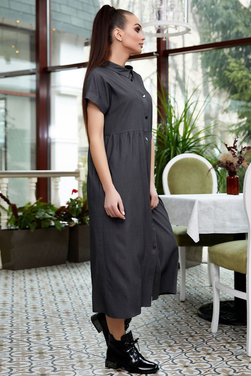 Длинное платье-рубашка с коротким рукавом SEV-1323.4011