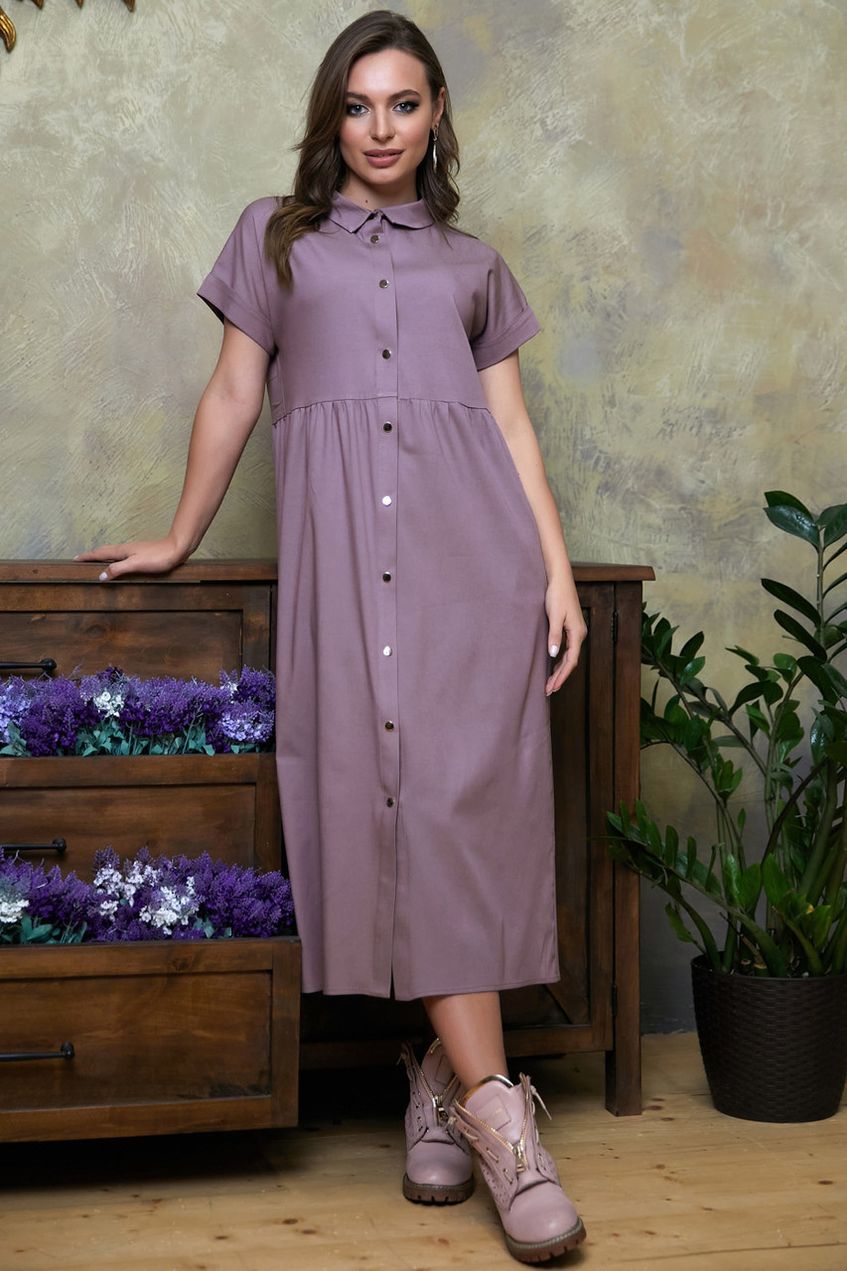 Длинное платье-рубашка с коротким рукавом SEV-1323.4011