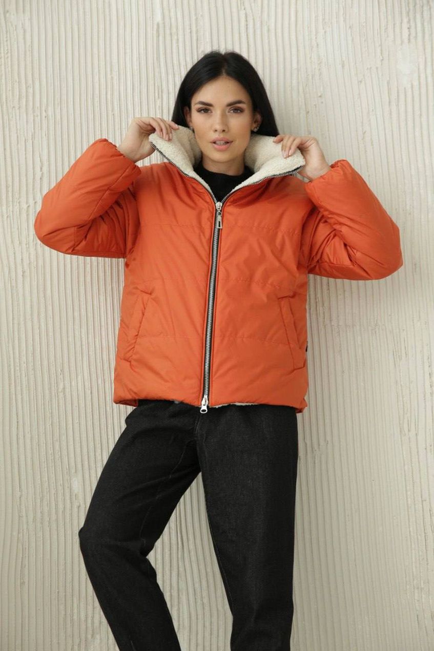 Женская короткая утепленная куртка на молнии SEV-2086.5425 терракотовая