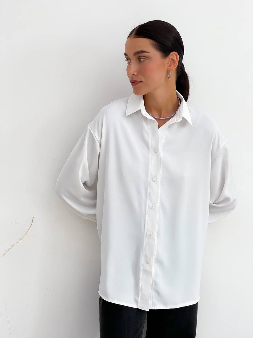 Удлиненная женская рубашка с длинным рукавом Белая LL-152
