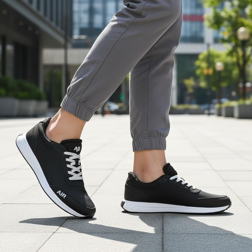 Мужские кожаные кроссовки Черные Air Black, 45