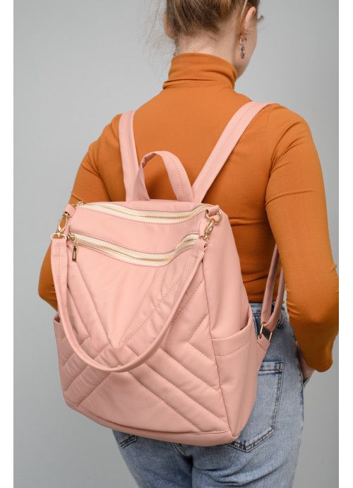 Жіночий рюкзак-сумка строчений Sambag Trinity пудра SB-28319006