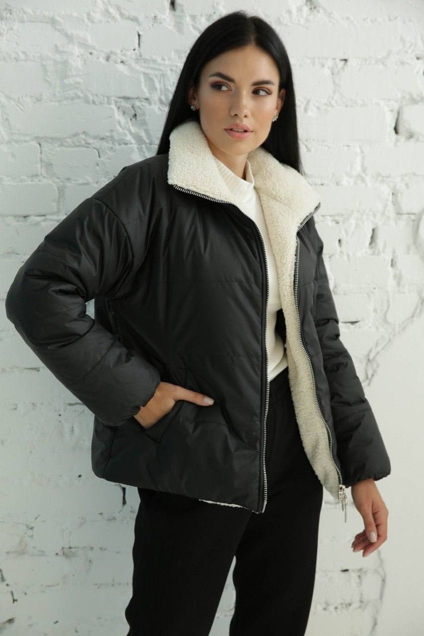 Женская короткая утепленная куртка на молнии SEV-2086.5430 черная