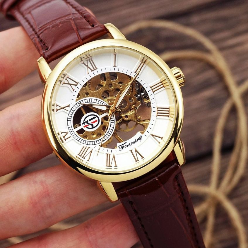 Часы мужские Forsining 8099 Brown-Gold-White AB-1059-0008