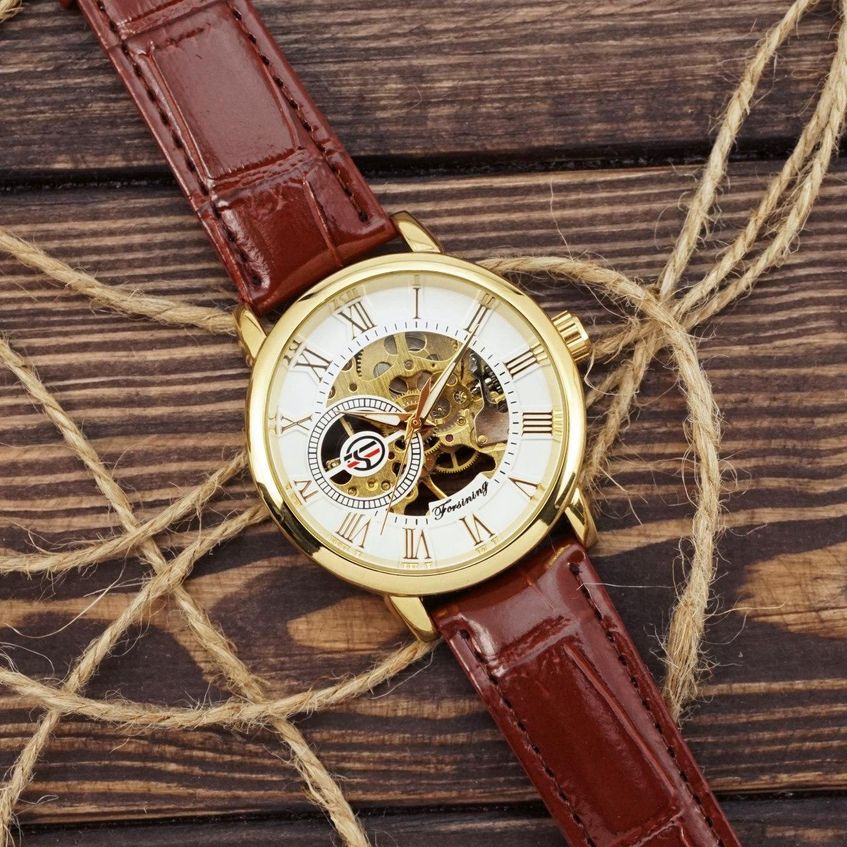 Часы мужские Forsining 8099 Brown-Gold-White AB-1059-0008