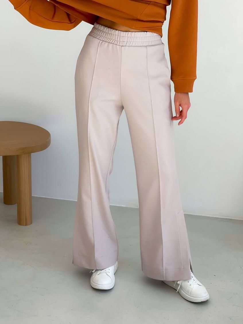 Жіночі трикотажні штани-клеш з розрізами з боків LL-124