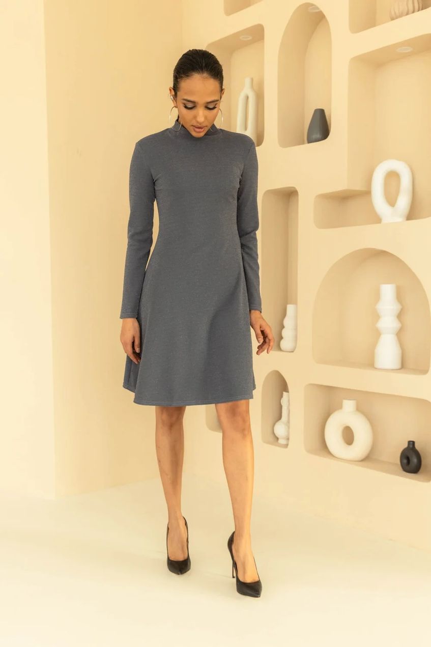 Женское трикотажное платье мини с длинными рукавами SEV-2139.5579 серое