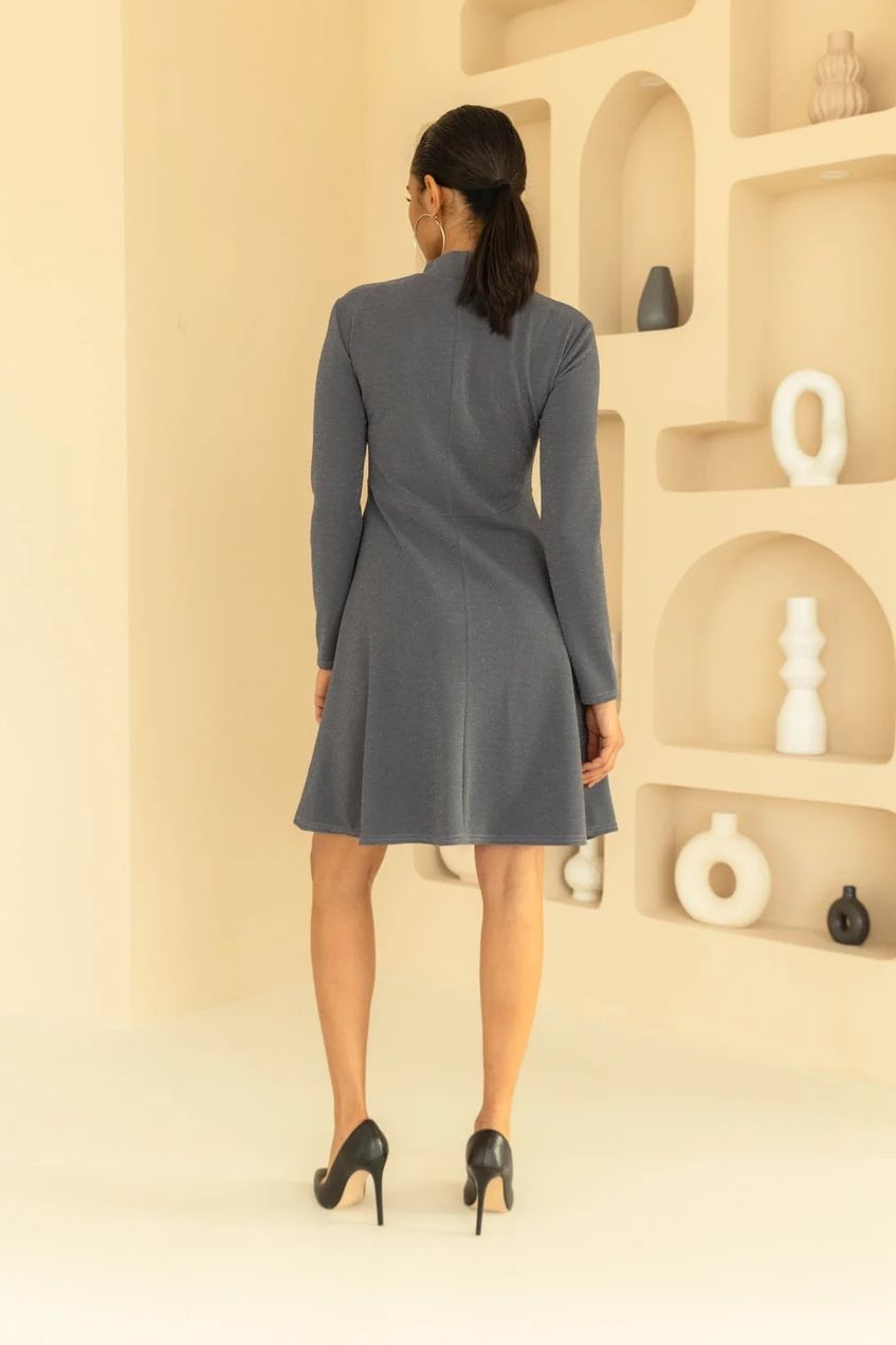 Трикотажна жіноча сукня міні з довгими рукавами SEV-2139.5579 сіра