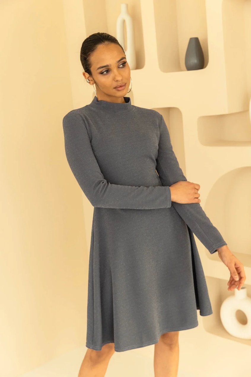 Женское трикотажное платье мини с длинными рукавами SEV-2139.5579 серое