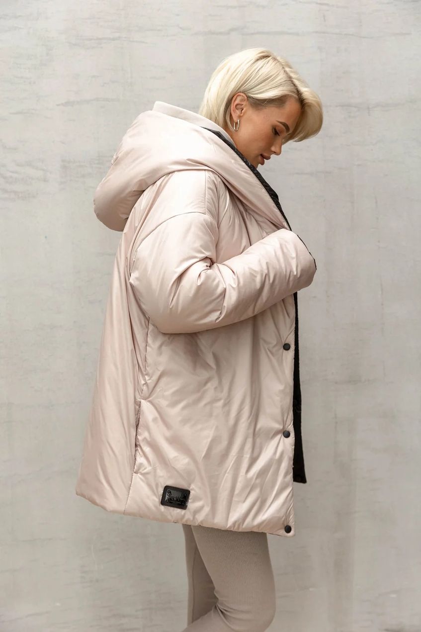Жіноча тепла двостороння куртка з капюшоном SEV-2091.5464 чорна-бежева