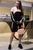 Жіноча вільна сукня з коміром-стійкою SEV-1307.3967 Чорний з персиком, M