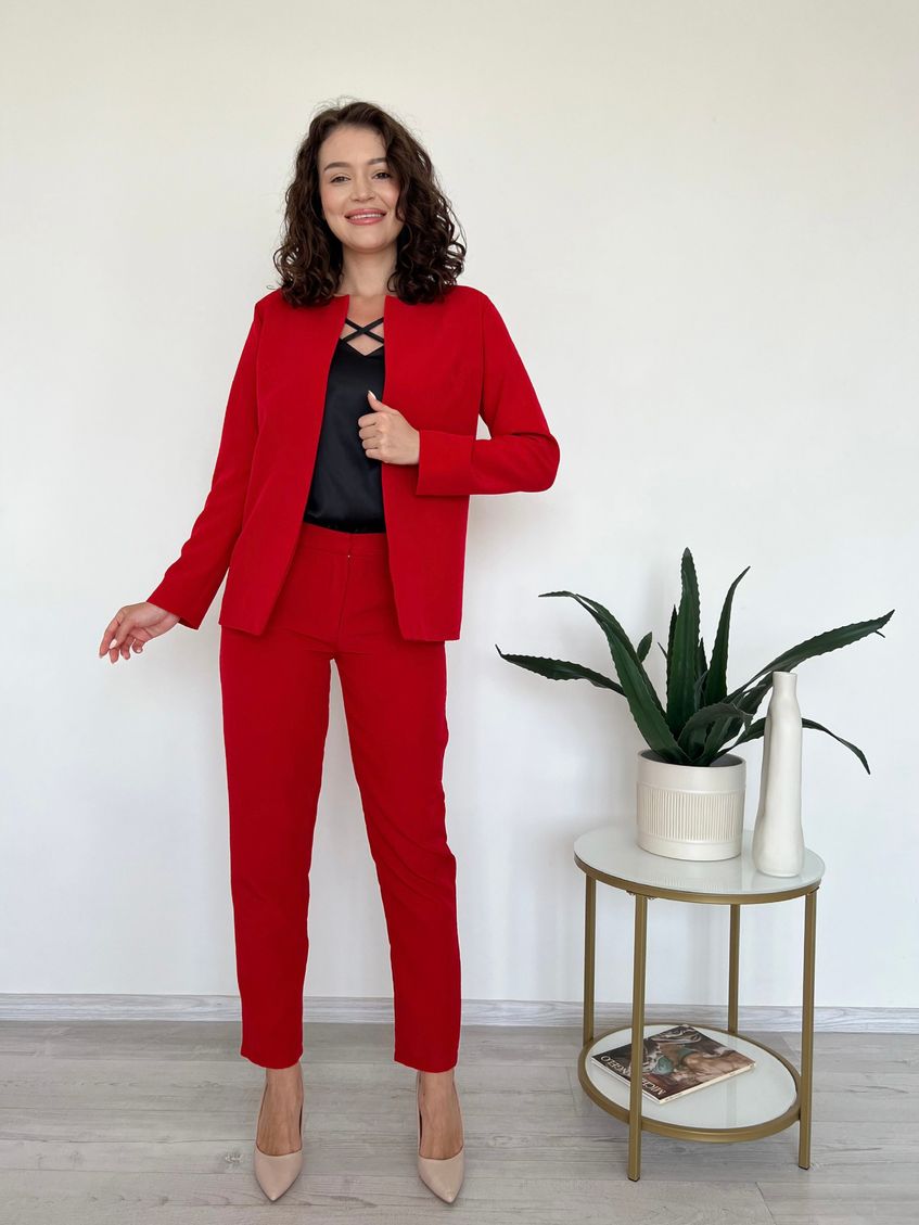 Класичний жіночий костюм брючний піджак і штани sh-003 Червоний