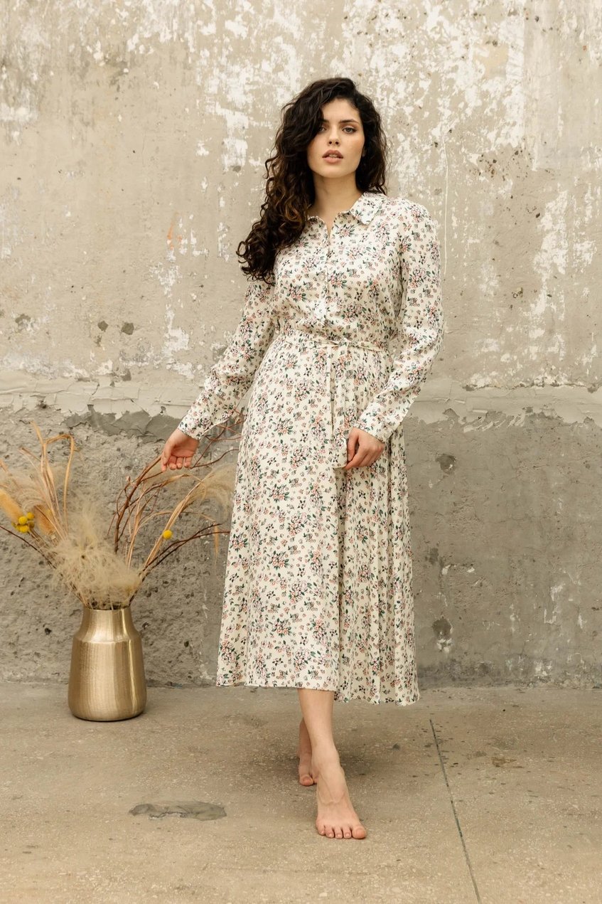 Легкое платье рубашка мидакси в цветочек SEV-2057.5342 белове