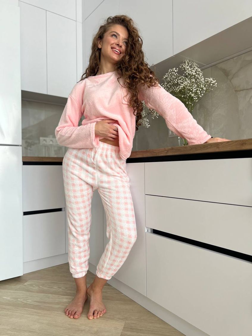 Женская мягкая пижама для повседневной носки комплект розовая