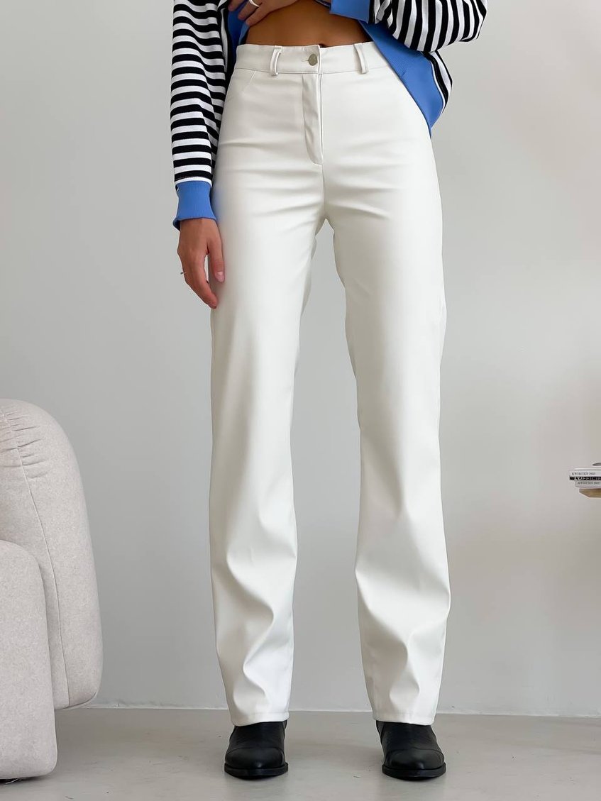Жіночі штани з екошкіри LL-165 Молочні