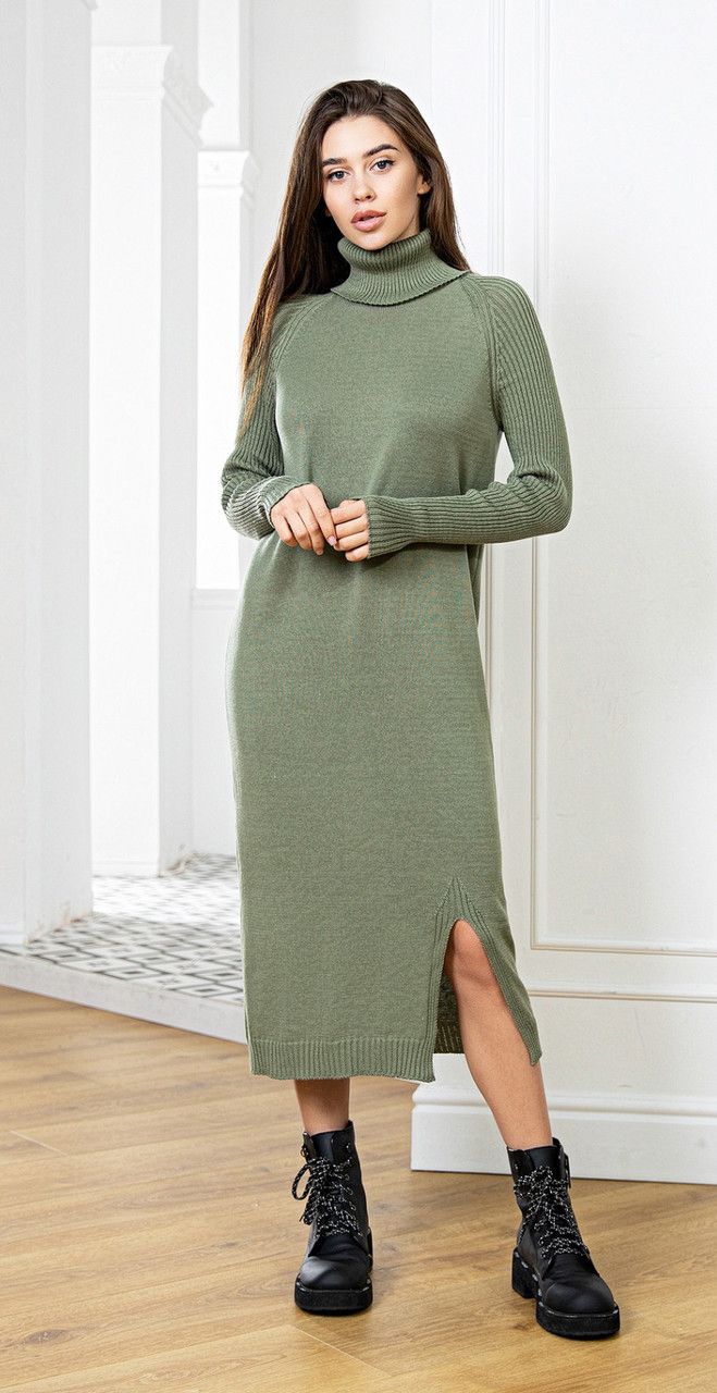 Длинное вязаное платье с воротником под горло PR-55471 (42-48)
