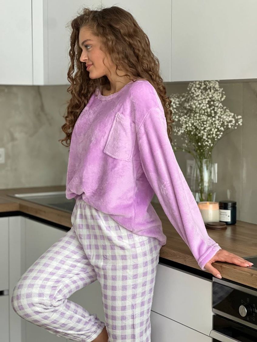 Женская мягкая пижама для повседневной носки комплект фиолетовая