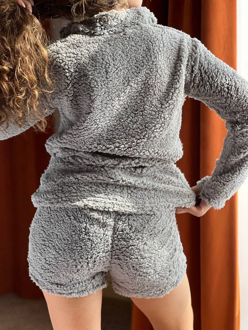 Женская мягкая пижама кофта и шорты Teddy серая