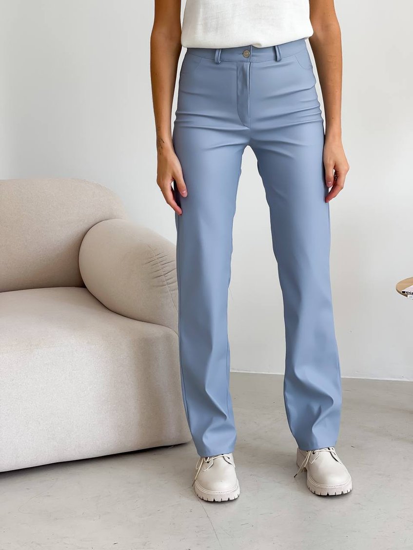 Жіночі штани з екошкіри LL-165 Блакитні