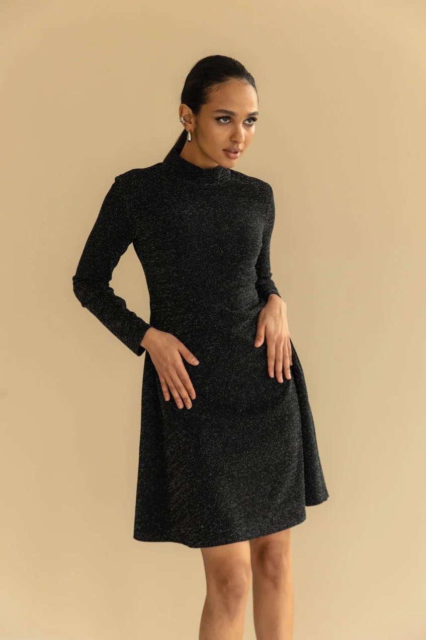 Трикотажна жіноча сукня міні з довгими рукавами SEV-2139.5583 чорна