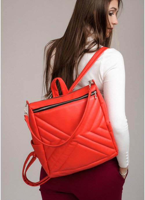Женский рюкзак-сумка стеганный Sambag Trinity красный SB-28313017