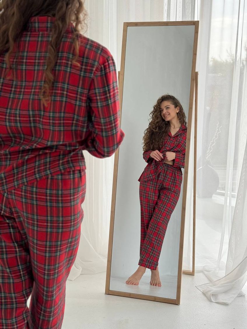 Женская уютная пижама оверсайз красная