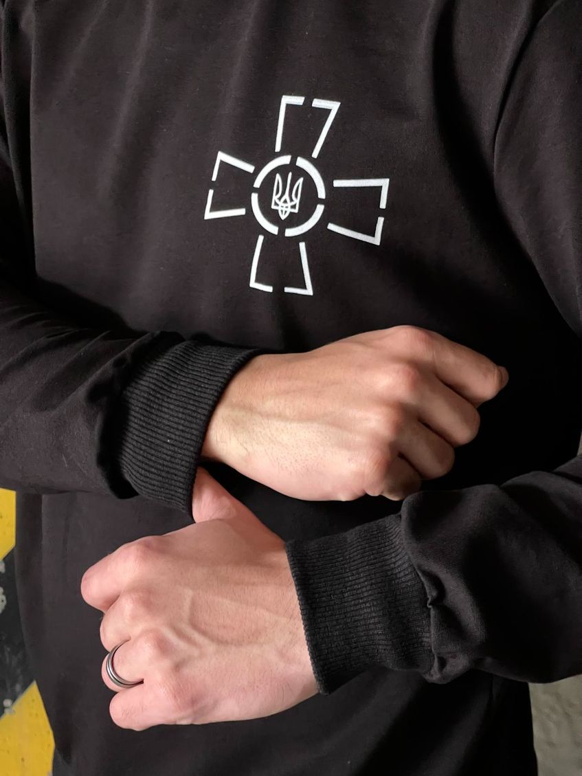 Мужской свитшот с принтом "крест ЗСУ" INT-1042112594 Чёрный