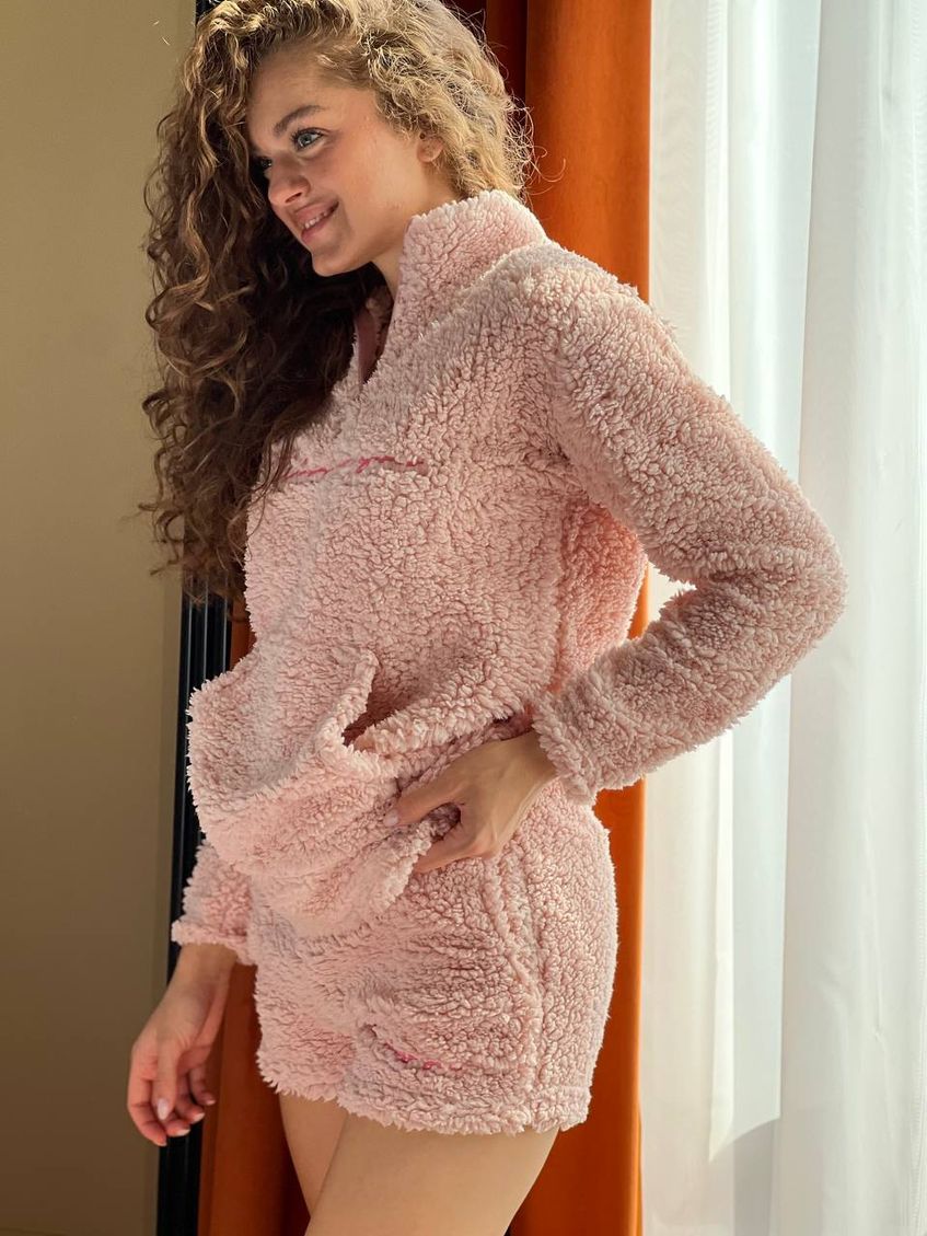 Женская мягкая пижама кофта и шорты Teddy розовая
