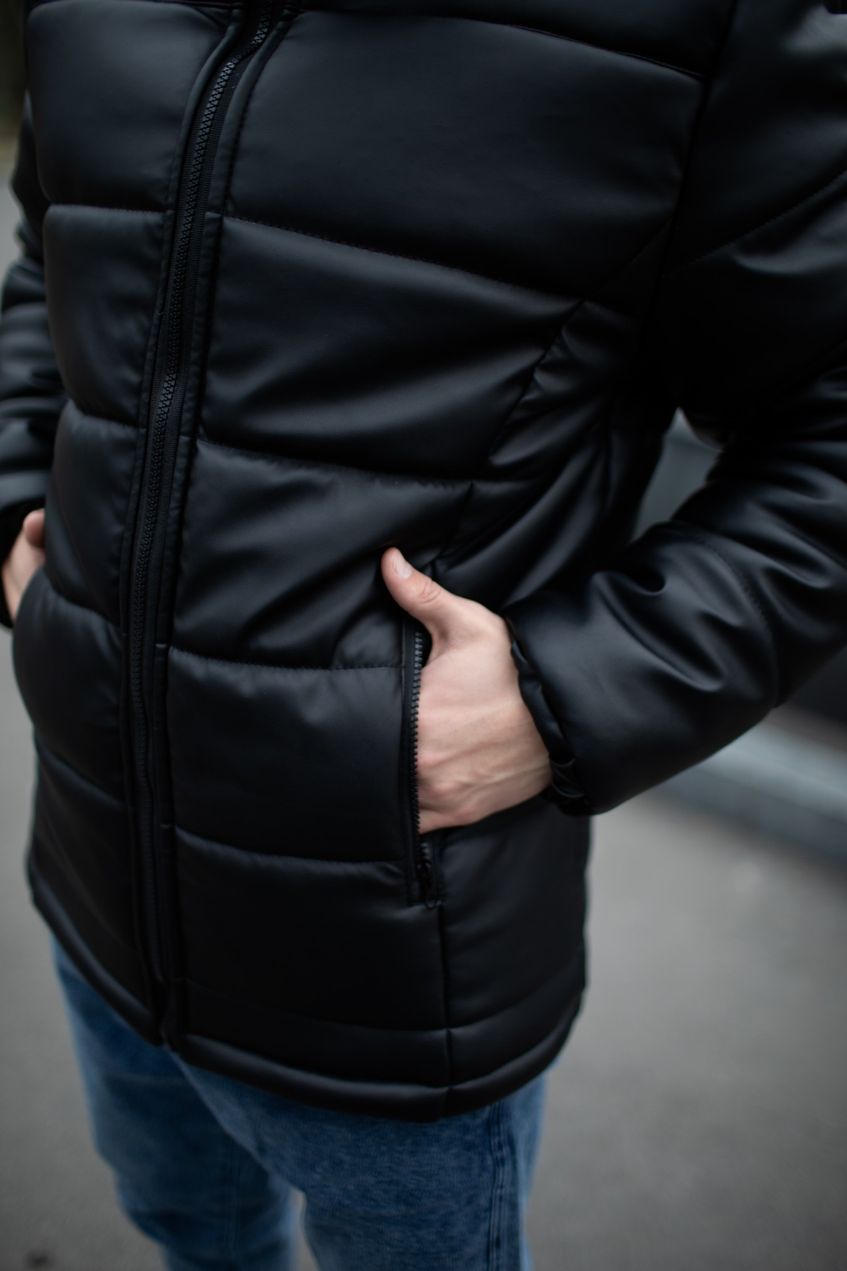 Мужская демисезонная куртка из экокожи Skipper INT-1616414402 Черная