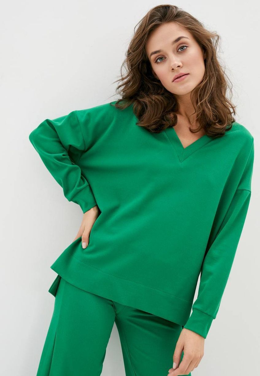 Вільний жіночий костюм кофта та штани Зелений LL-046