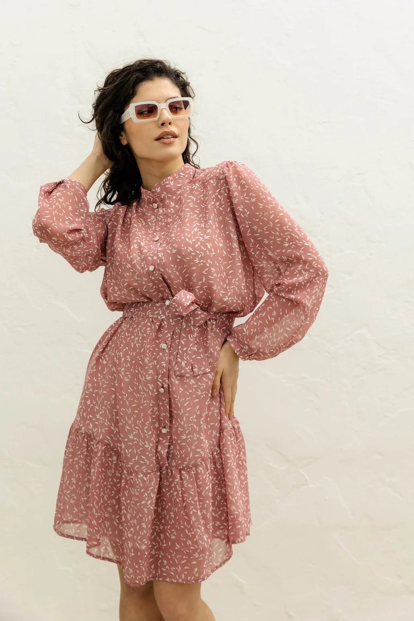 Легка сукня сорочка міні з рюшею внизу SEV-2061.5366 рожева